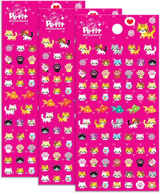 쁘띠팬시 큐티냥코 팬시스티커, 혼합 색상, 3개