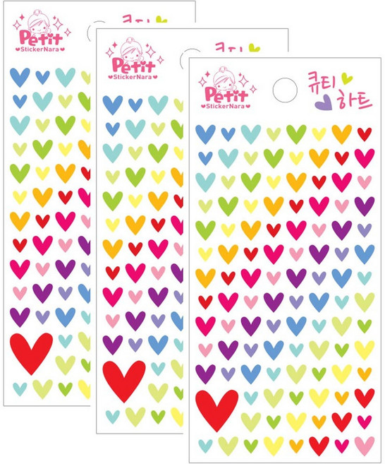 쁘띠팬시 큐티하트 팬시스티커, 혼합 색상, 3개