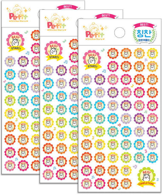 쁘띠팬시 베스트 영문쿠룸이 칭찬스티커 6p, 혼합 색상, 3개