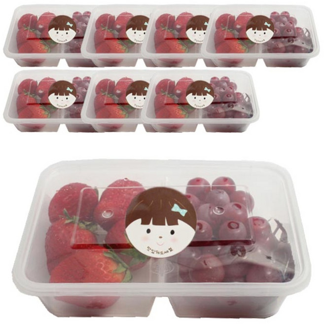 피크닉하우스 내열 S2칸 일회용 도시락통 세트, 1세트, 본체 8p + 뚜껑 8p + 소녀 스티커 8p
