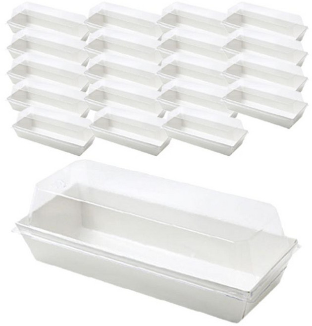 피크닉하우스 샌드받침 직사각 화이트 일회용 도시락통, 1세트, 용기 20p + 투명뚜껑 20p