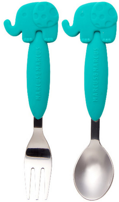 마커스앤마커스 유아용 스푼 포크 세트, 그린코끼리 올리, 1세트