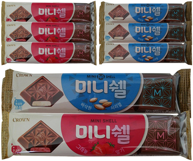 크라운 미니쉘 초콜릿 그레뉼 딸기 24g x 4p + 바삭한 시리얼 24g x 4p, 1세트