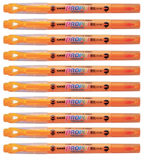유니볼 미쯔비시 프로퍼스 일반 형광라인 PUS-102T 형광펜, 오렌지, 10개