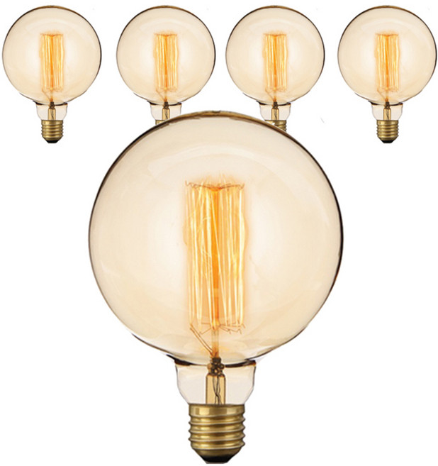 씨티오 필라멘트 엔틱램프 G125 65W 5p, 전구색, 5개