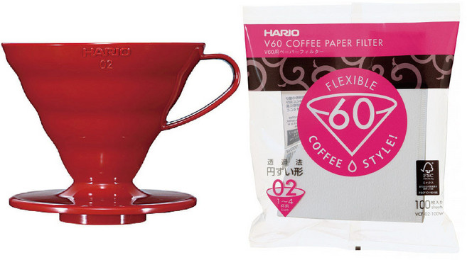 하리오 PP 드리퍼 여과지 2~4인용 세트, 1세트, 단품, 레드