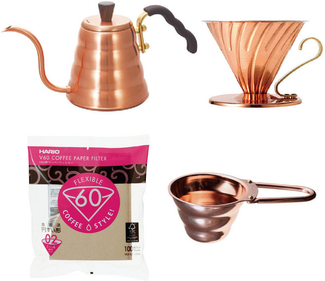 하리오 동 주전자 핸드드립세트, 혼합 색상, 1세트