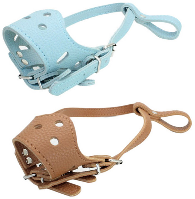 댕댕이샵 반려동물 훈련용 가죽 입마개 S 2p, 스카이, 브라운, 1세트