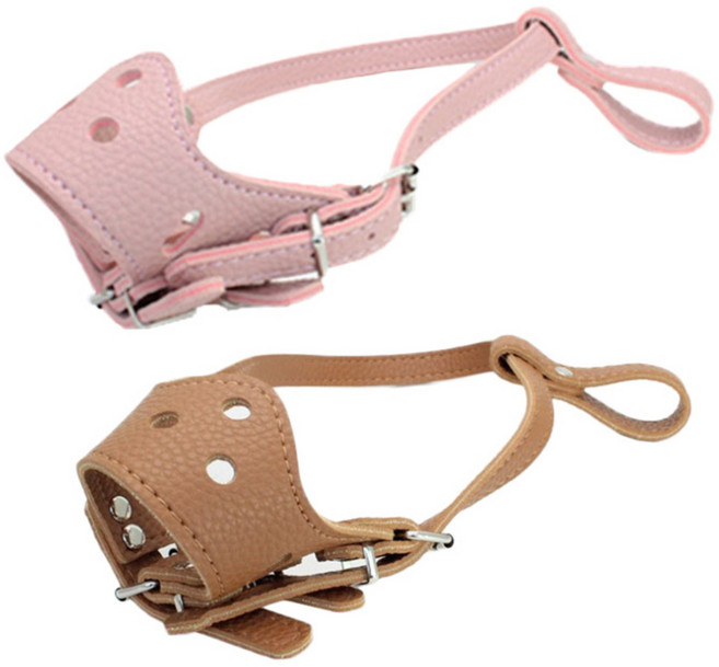댕댕이샵 반려동물 훈련용 가죽 입마개 S 2p, 핑크, 브라운, 1세트