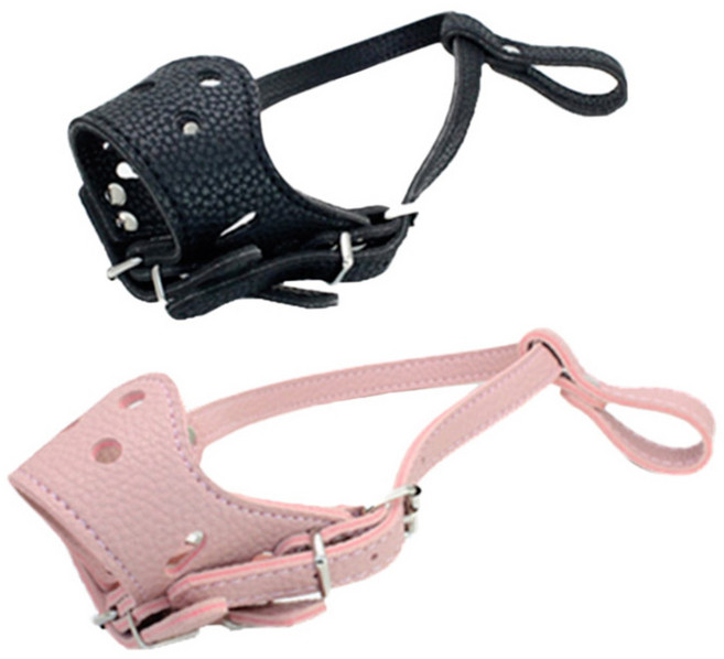 댕댕이샵 반려동물 훈련용 가죽 입마개 S 2p, 블랙, 핑크, 1세트