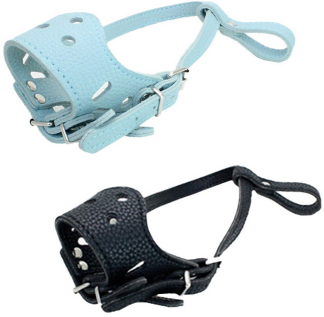 댕댕이샵 반려동물 훈련용 가죽 입마개 S 2p, 스카이, 블랙, 1세트