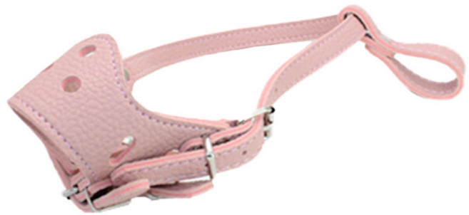 반려동물 훈련용 가죽 입마개 M, 핑크, 1개