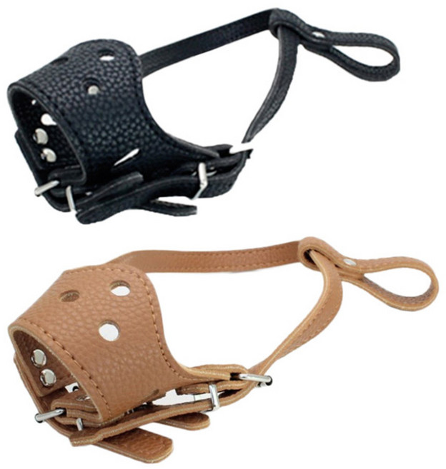 댕댕이샵 반려동물 훈련용 가죽 입마개 S 2p, 블랙, 브라운, 1세트