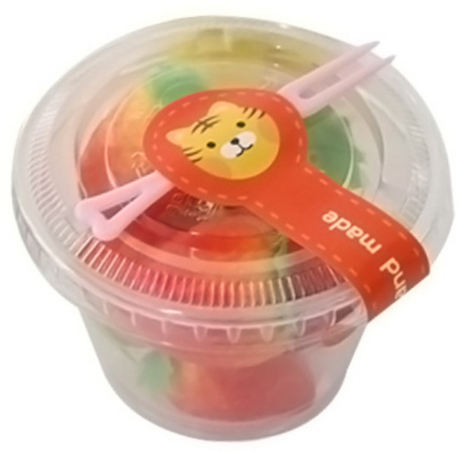 황씨네도시락 투명머핀컵 소 본체 24p + 평면뚜껑 24p + 롤리팝애니멀 도시락스티커 24p + 미니포크 24p, 1세트