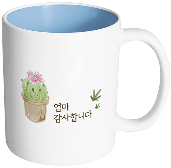 핸드팩토리 플라워선인장 엄마감사합니다 머그컵, 내부 파스텔 블루, 1개