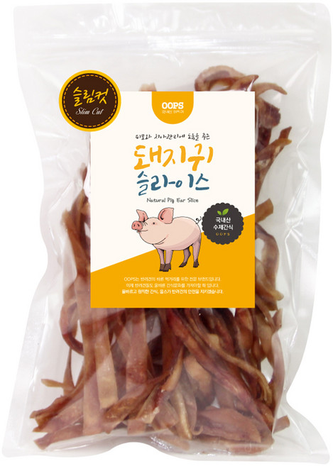 웁스 강아지 국내산 슬라이스 슬림컷 간식, 돼지귀, 150g, 1개