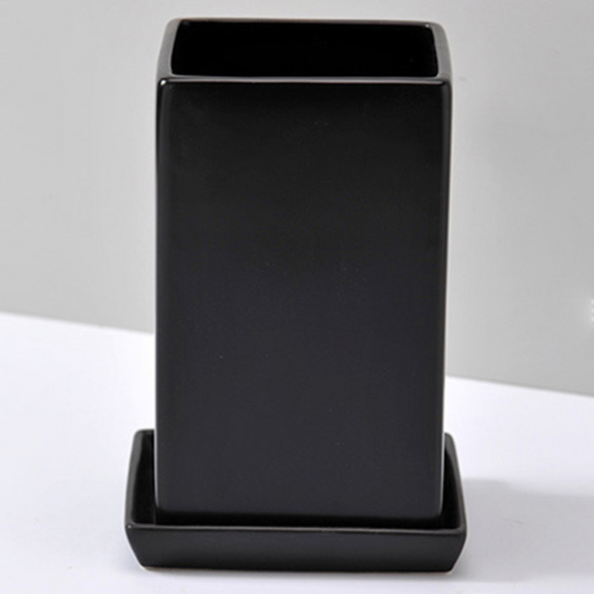 행복한세상 무광택 직사각 화분 + 화분받침 세트, 블랙, 1개