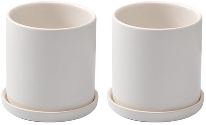 행복한세상 무광택 원형 화분 2p + 화분받침 2p 소, 화이트, 1개