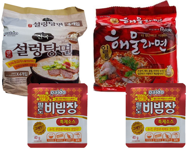 팔도 진국 설렁탕면 130 g x 4p + 일품 해물라면 120 g x 5p + 만능 요리비빔장 40 g x 2p, 1세트