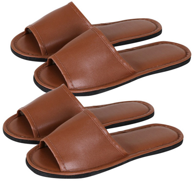 인조가죽 실내 슬리퍼, 갈색, 2개