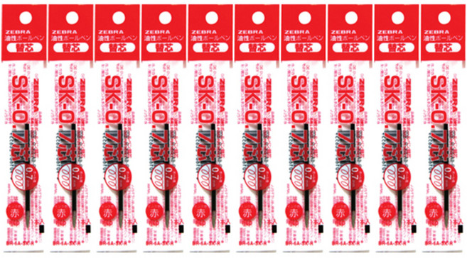 제브라 유성잉크 SK 리필심 0.7mm, 적색, 10개