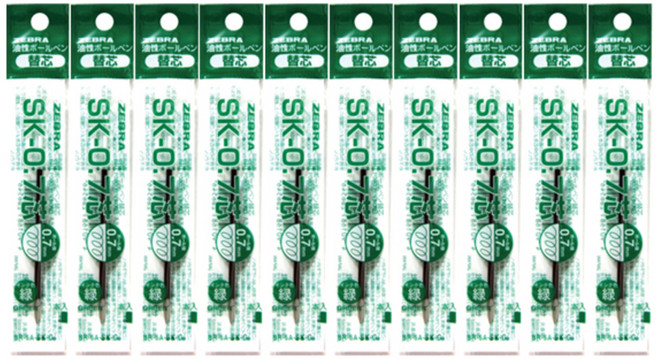 제브라 유성잉크 SK 리필심 0.7mm, 녹색, 10개