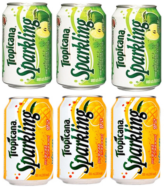 트로피카나 스파클링 사과 355ml x 3p + 망고 355ml x 3p, 1세트