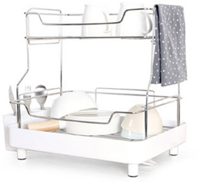 리빙해피 오토 드레인 멀티 식기건조대 2단, 화이트, 1개