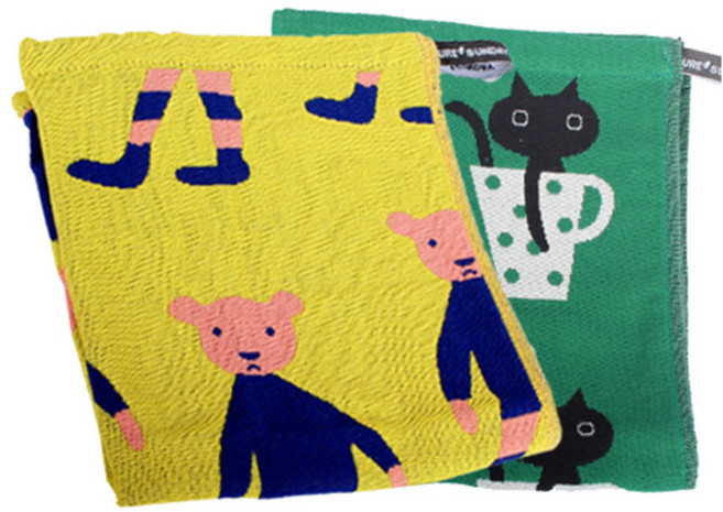 퓨어썬데이 순면 3중 사커베어 거즈행주 2p 세트, 2개, 사커베어, 머그컵 캣