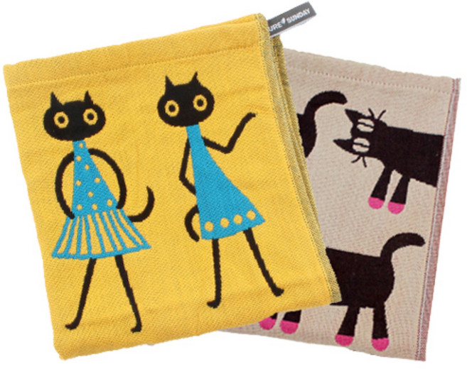 퓨어썬데이 순면 3중 고양이 거즈행주 2p 세트, 2개, 고양이, 핑크풋켓