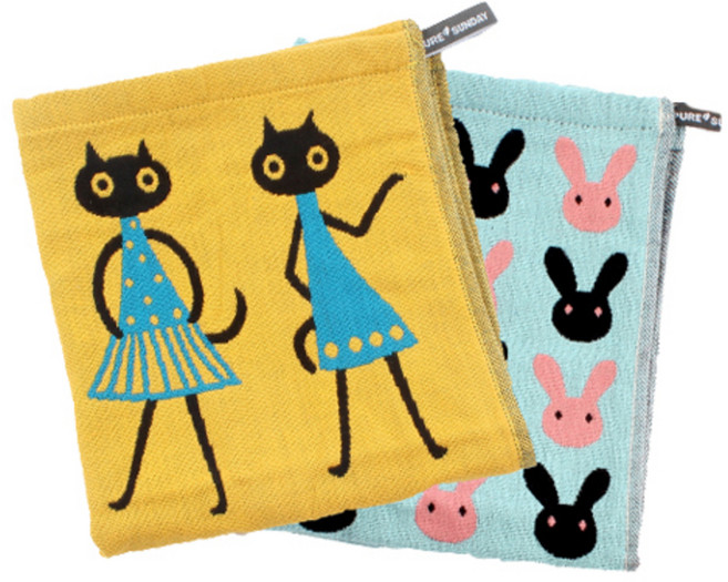 퓨어썬데이 순면 3중 고양이 거즈행주 2p 세트, 2개, 고양이, 토끼