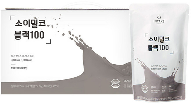 인테이크 소이밀크 블랙100 순수 검은콩 두유, 190ml, 20개