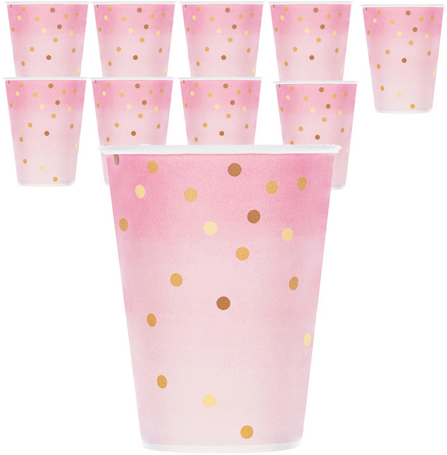 블린 핑크 마블 도트 일회용 종이컵 260ml, 10개, 1세트