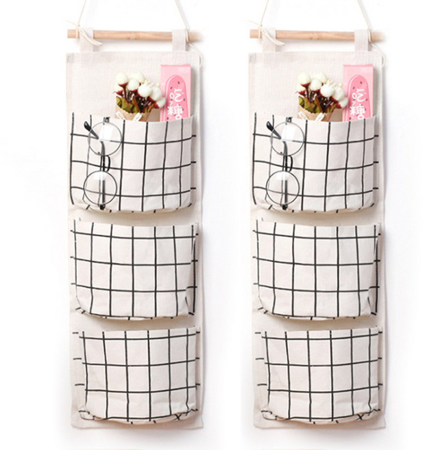 마켓감성 벽걸이 다용도포켓 2개, 화이트 격자