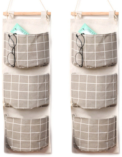 마켓감성 북유럽 벽걸이 다용도 포켓 2p, 회색 격자
