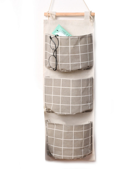 마켓감성 북유럽 벽걸이 다용도 포켓, 회색 격자