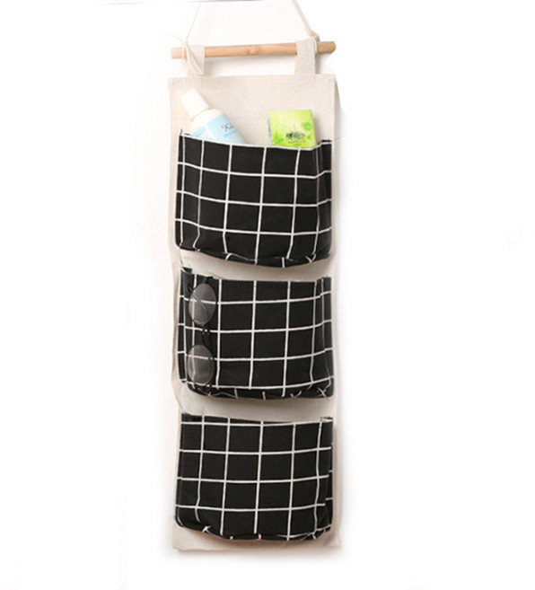 마켓감성 북유럽 벽걸이 다용도 포켓, 블랙 격자