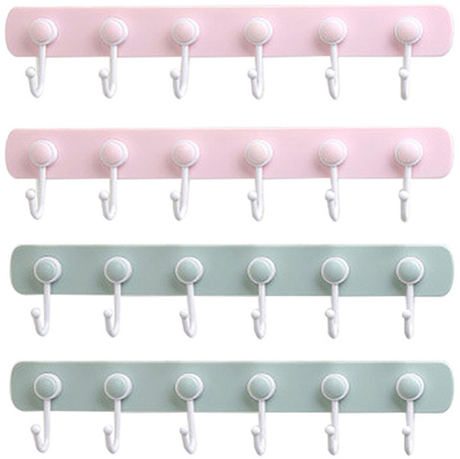 리버그린 깔끔 벽걸이 부착 행거, 핑크 + 그린, 4개