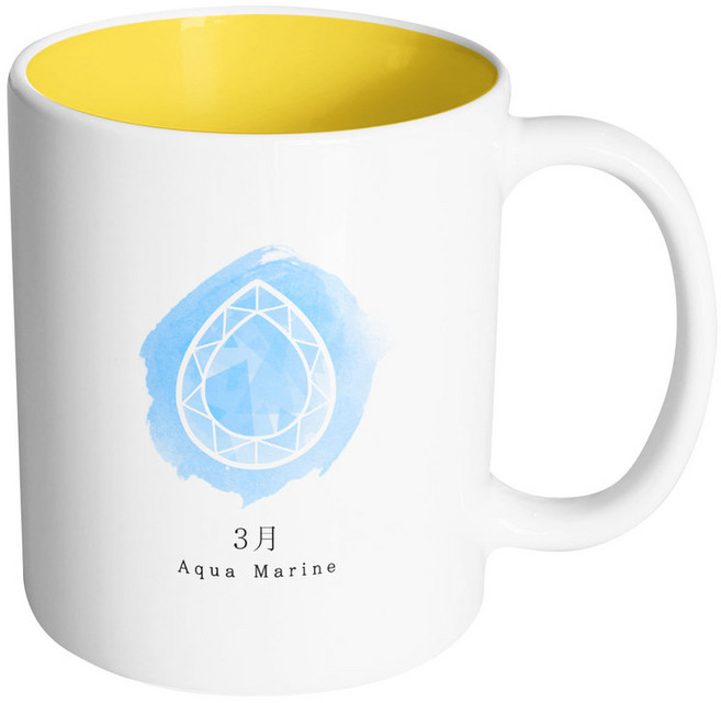 핸드팩토리 라인탄생석 3월 아쿠아마린 머그컵, 내부 옐로우, 1개