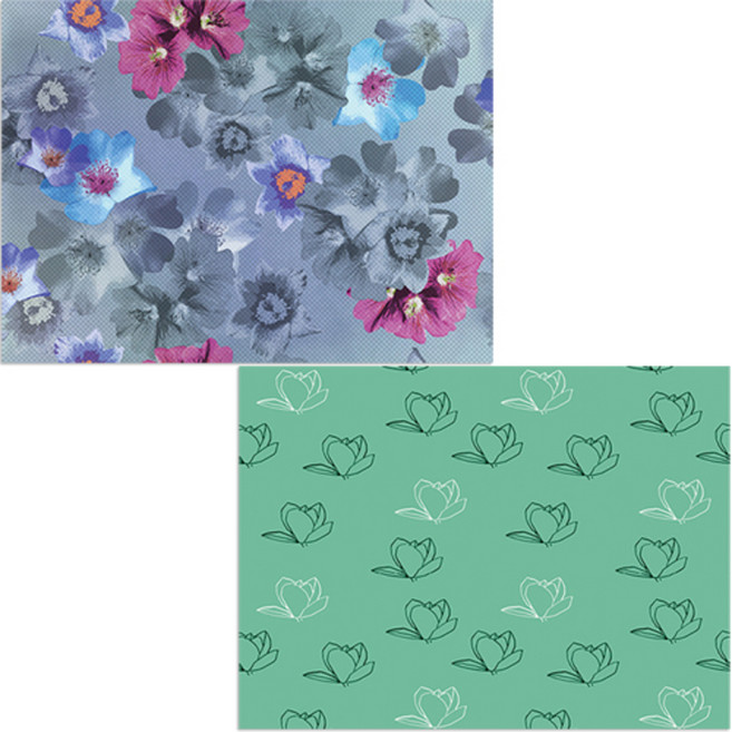 벨라 실리콘 식탁매트 2p 목련3 그린 + 팬지, 혼합 색상, 385 x 285 mm, 1개