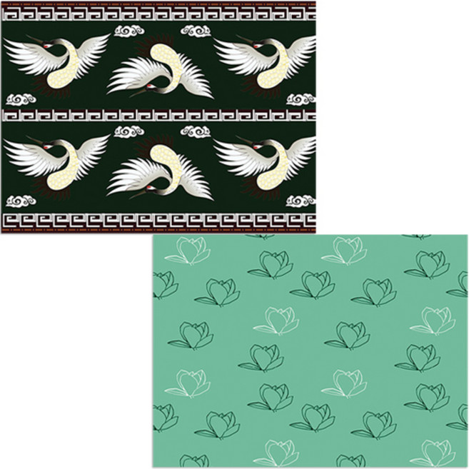벨라 실리콘 식탁매트 2p 목련3 그린 + 학, 혼합 색상, 385 x 285 mm, 1개