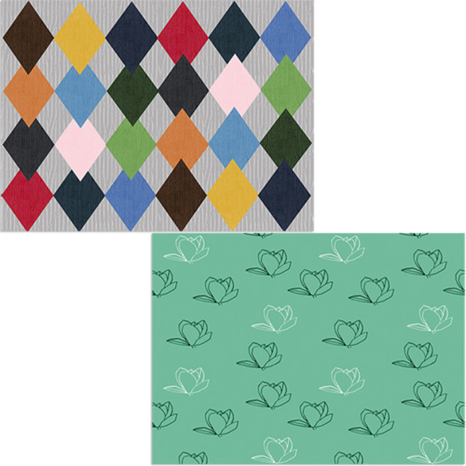 벨라 실리콘 식탁매트 2p 목련3 그린 + 다이아몬드패턴, 혼합 색상, 385 x 285 mm