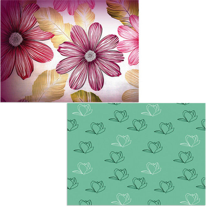 벨라 실리콘 식탁매트 2p 목련3 그린 + 코스모스, 혼합 색상, 385 x 285 mm, 2개