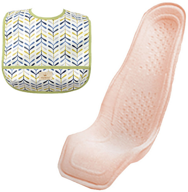 알프레미오 수유시트 + 순면 방수 유아용턱받이 그린 잎사귀, 라이트코랄(면), 1세트