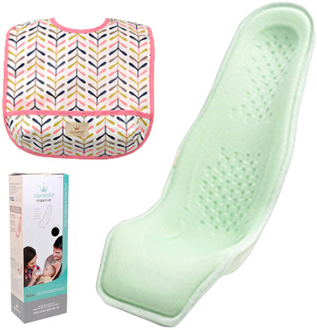 알프레미오 수유시트 + 코튼 방수 유아용턱받이 연핑크 잎사귀 + 선물용박스, 라이트그린( 메쉬 + 면), 1세트