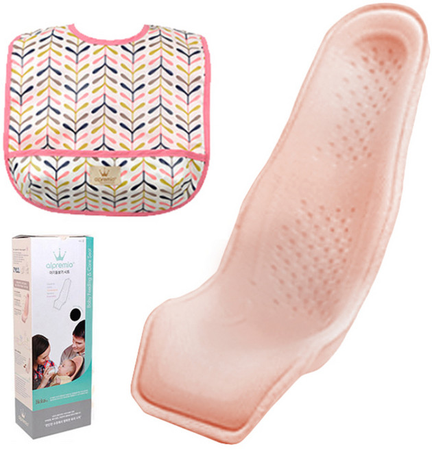 알프레미오 수유시트 + 코튼 방수 유아용턱받이 연핑크 잎사귀 + 선물용박스, 라이트코랄(메쉬 + 면), 1세트