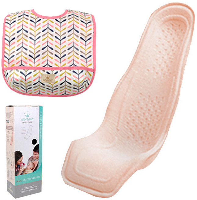 알프레미오 수유시트 + 코튼 방수 유아용턱받이 연핑크 잎사귀 + 선물용박스, 라이트코랄(면), 1세트