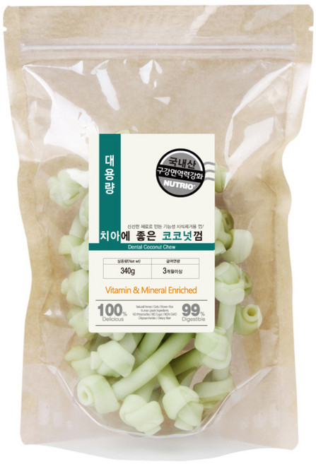 뉴트리오 대용량 애견용 치아에 좋은 껌, 코코넛, 340g, 1개