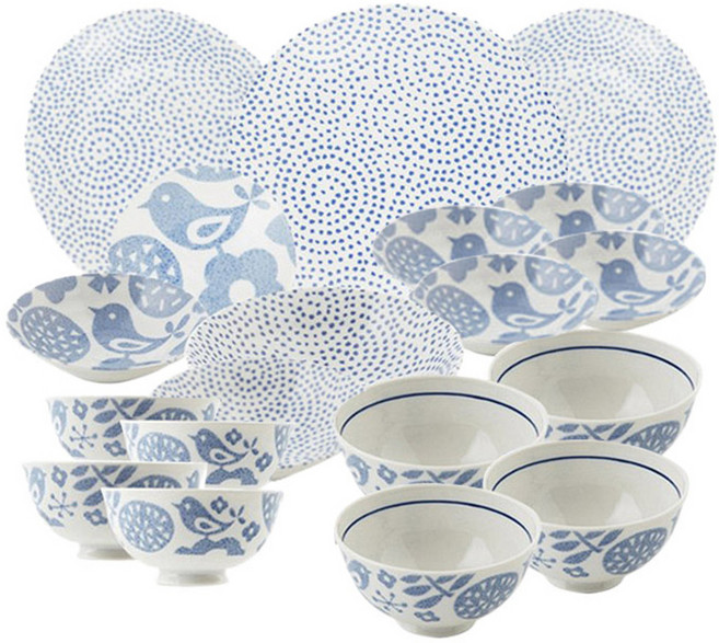 에라토 파랑새의아침 4인 그릇 19p 세트, 1세트, 7종