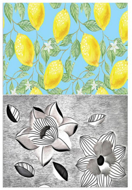 로엠디자인 실리콘 식탁매트 레몬 + 블랙플라워, 혼합 색상, 385 x 285 mm, 1개